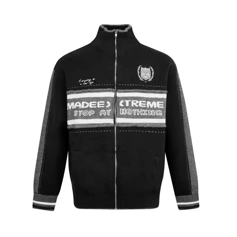 Switching Logo Design Zip-Up Knitted Jacket MB7204