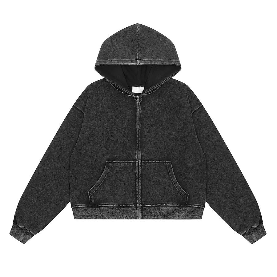 Washed Cropped Hooded Sweat Jacket MR016