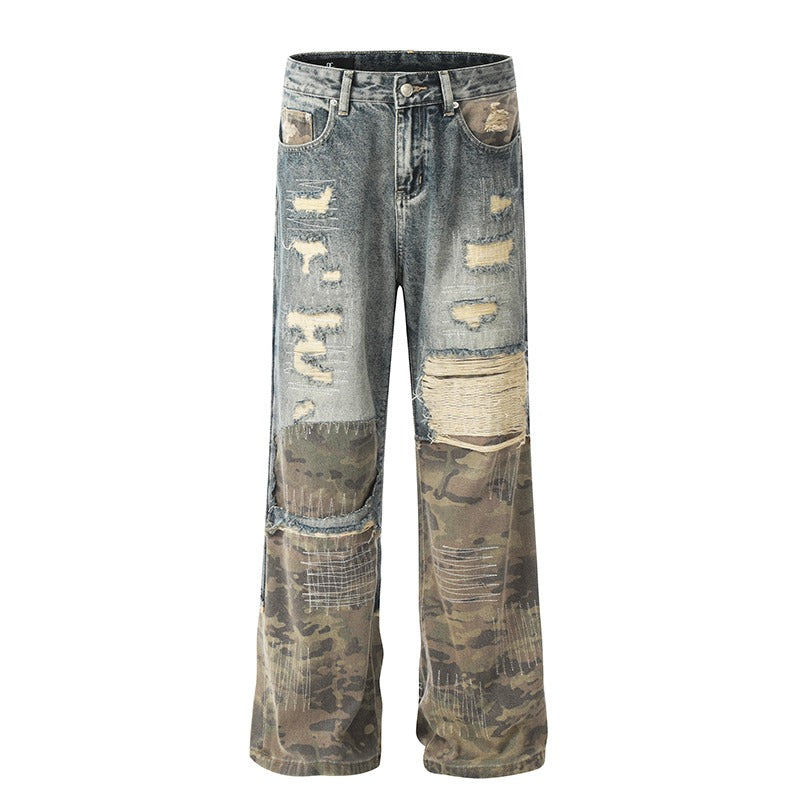 Splicing Camouflage Destruction Whiskering Jeans MB7206