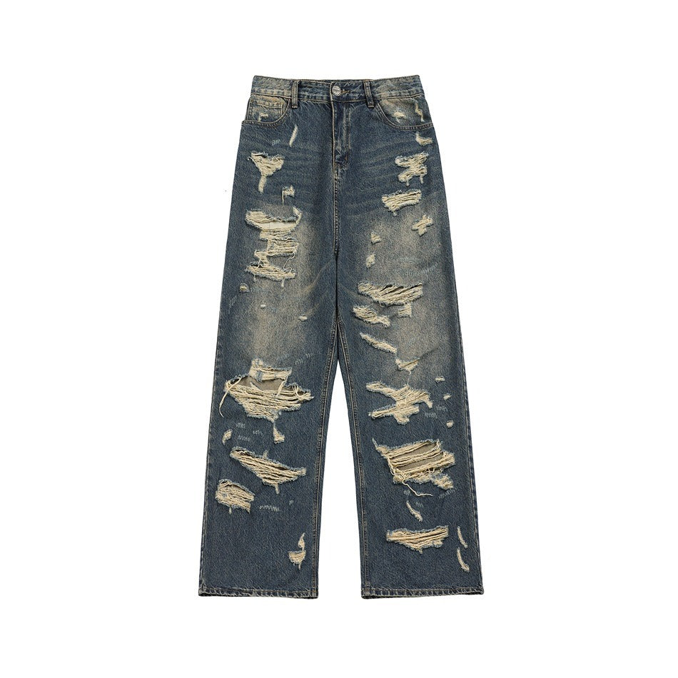 Heavy Wash Ripped Loose Straight Jeans MB7231