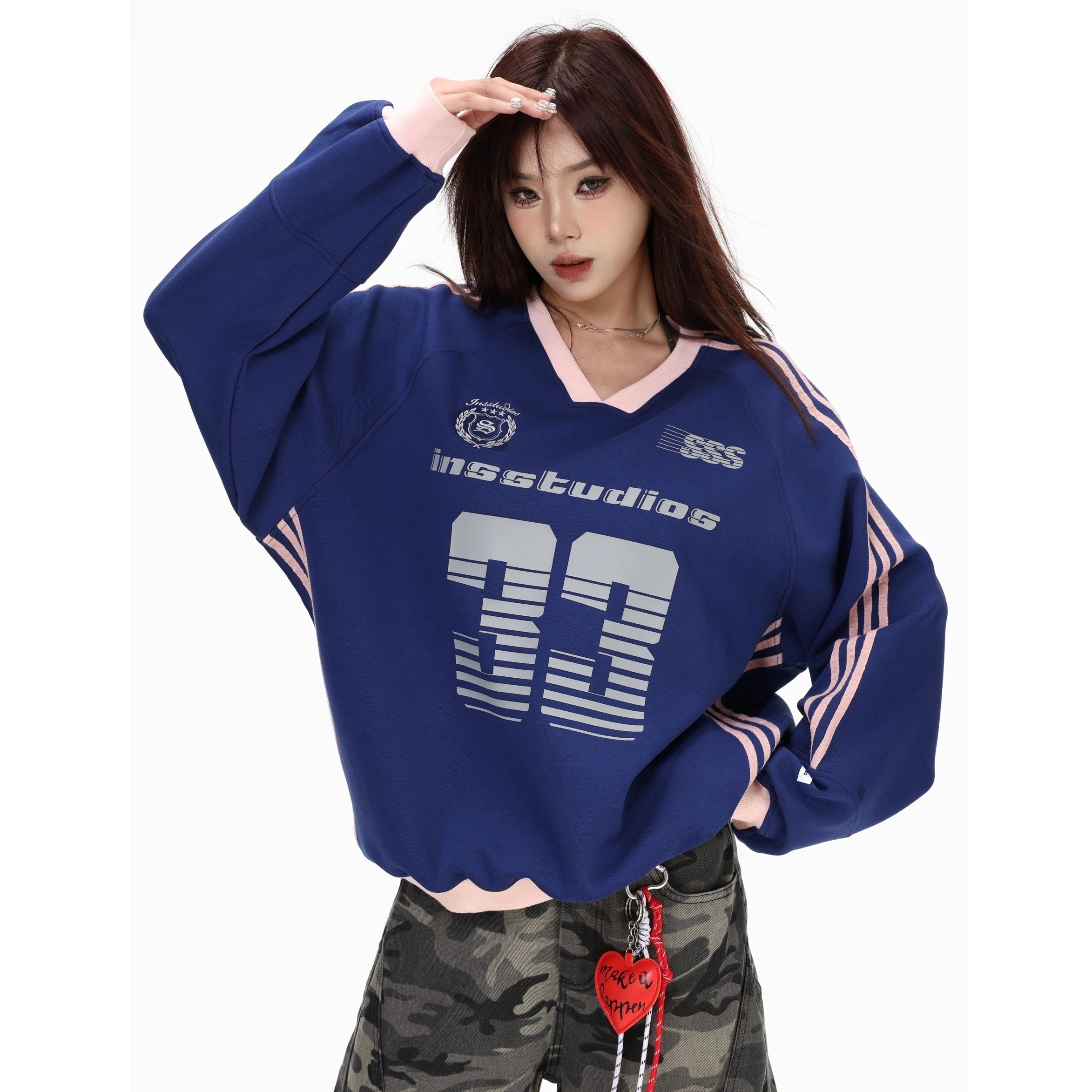 V-Neck Striped Jersey Sweatshirt IN7075