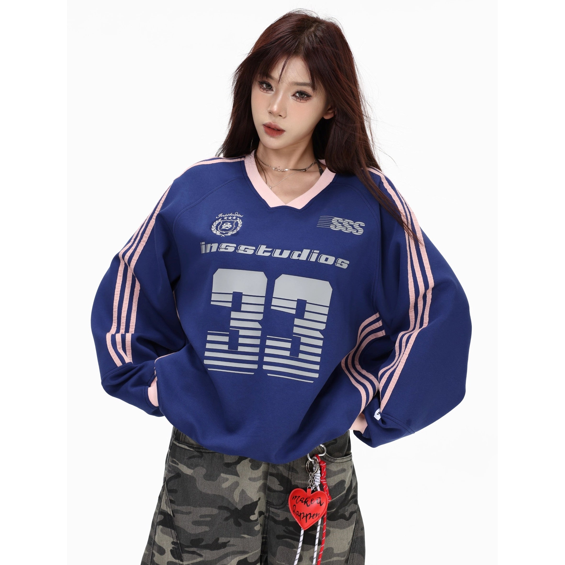 V-Neck Striped Jersey Sweatshirt IN7075