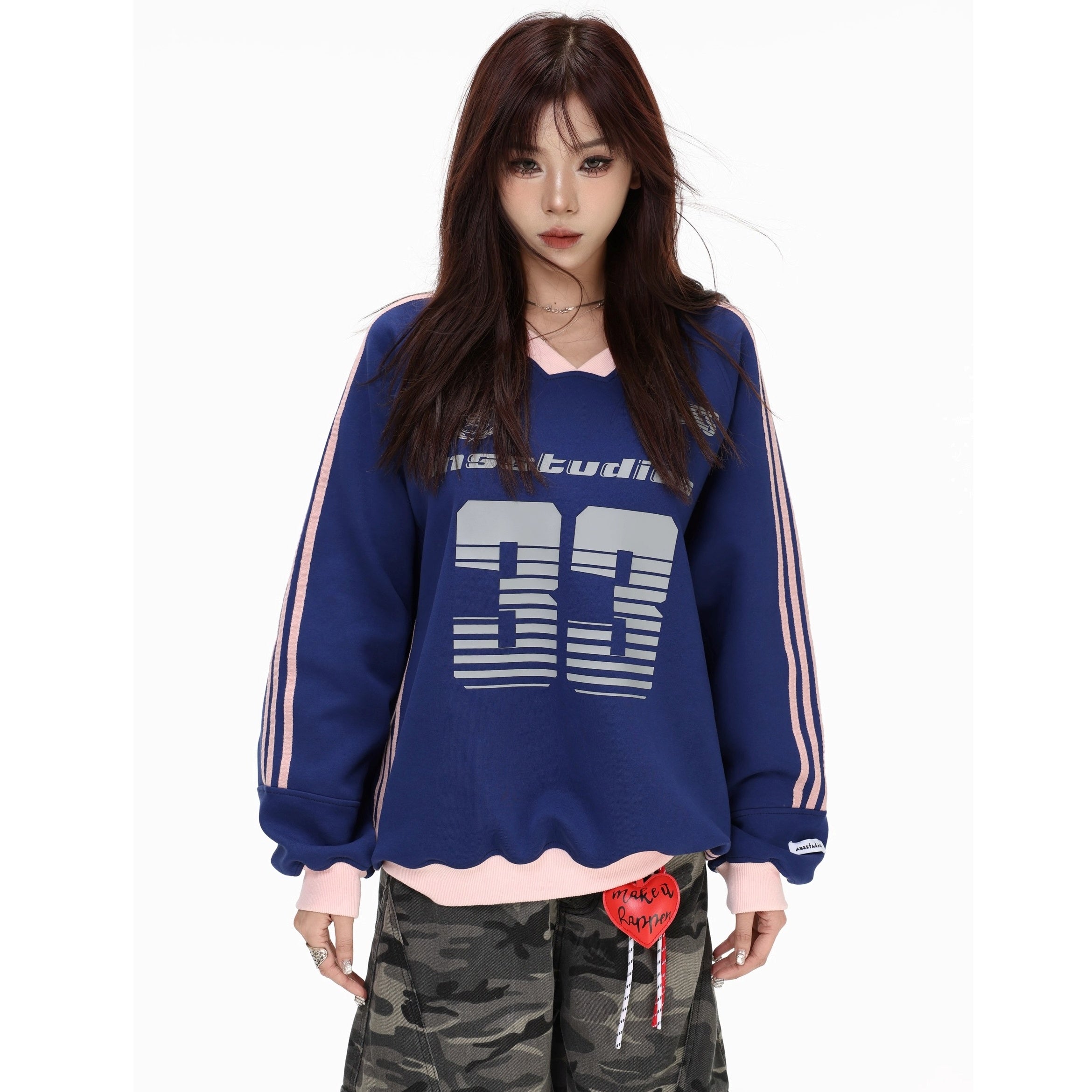 V-Neck Striped Jersey Sweatshirt IN7075