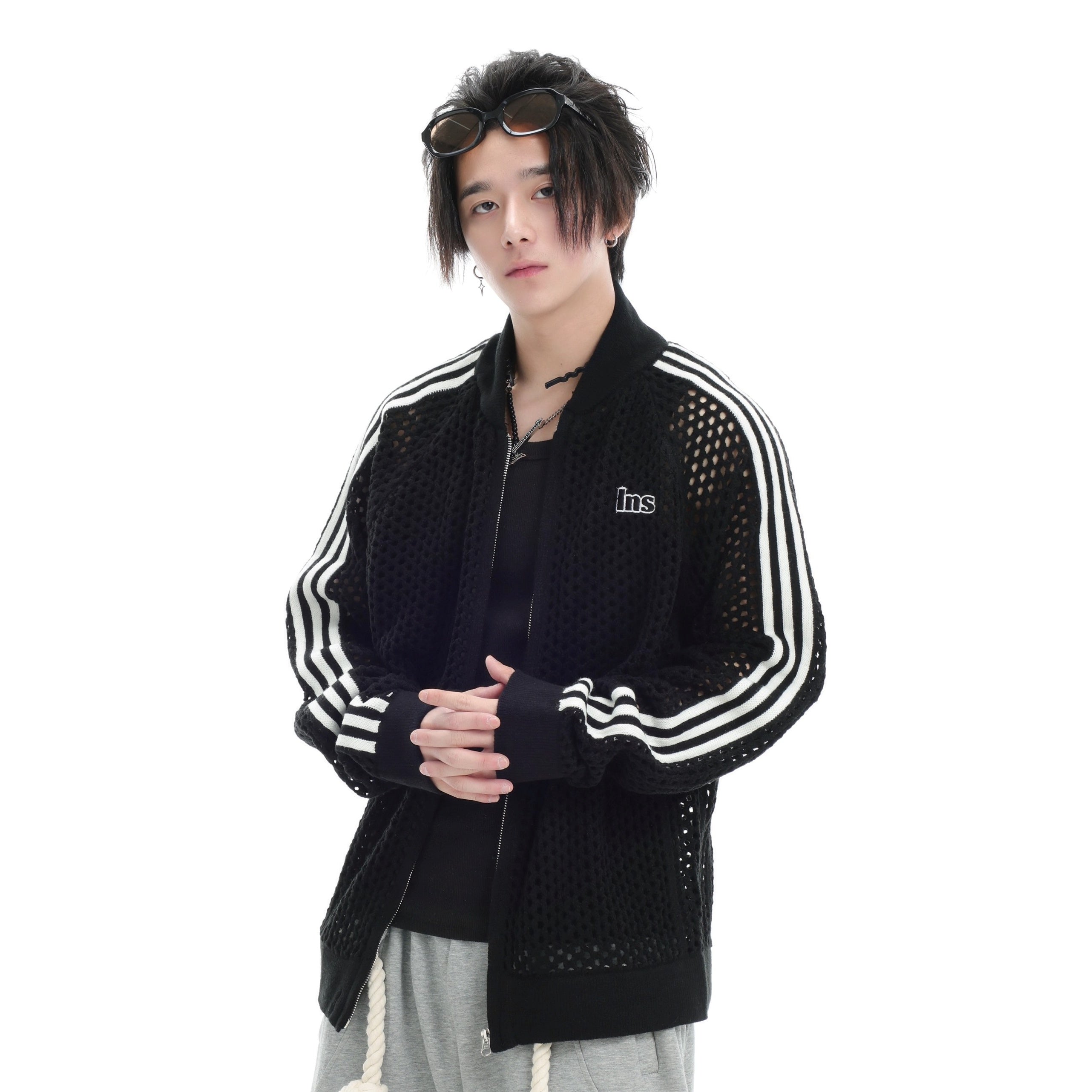 Raglan Mesh Cutout Cardigan Jacket IN7076