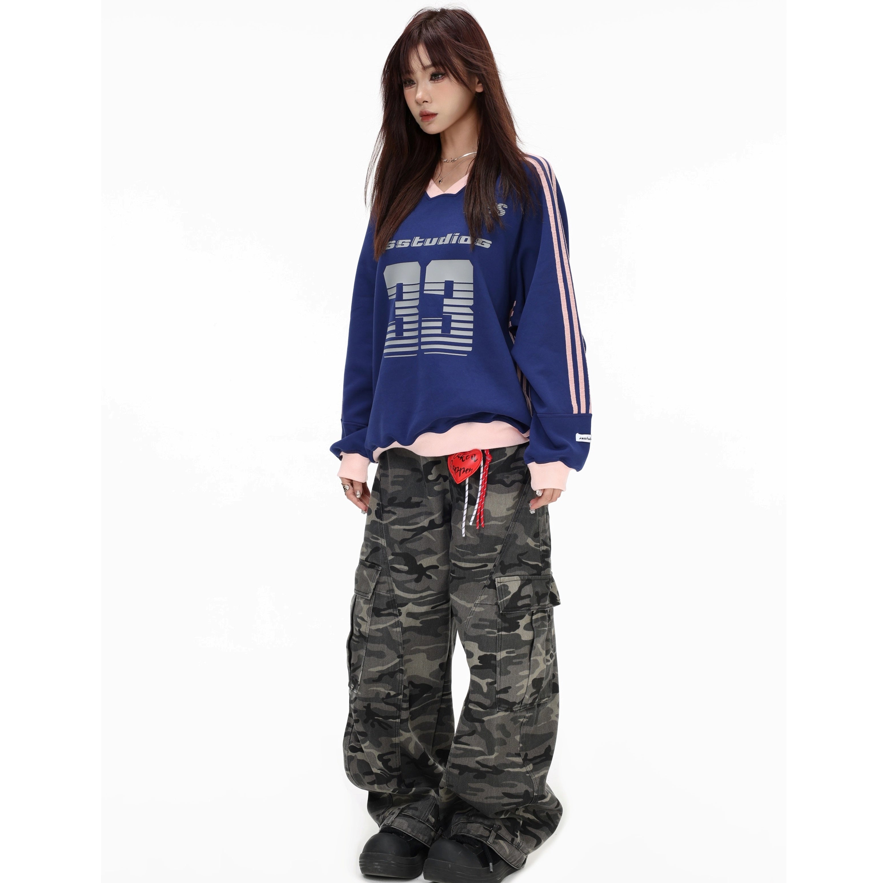 V-Neck Striped Jersey Sweatshirt IN7075