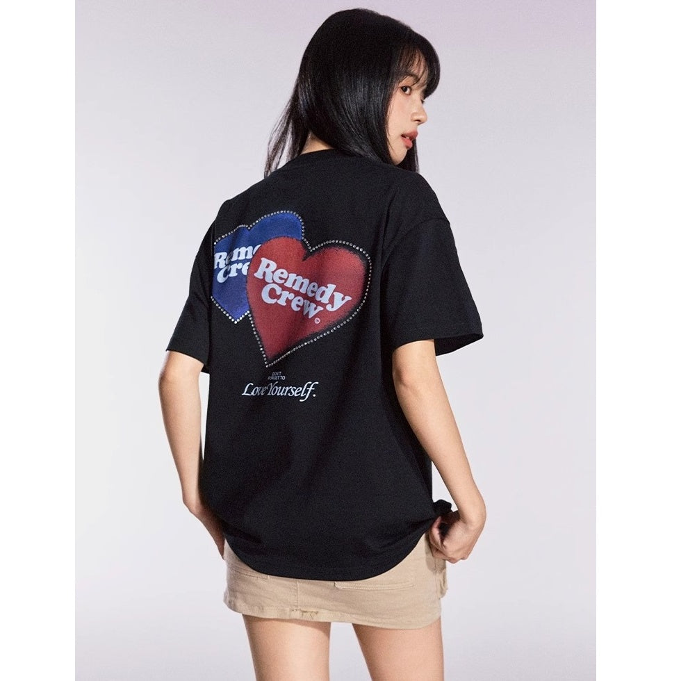Heart Rhinestone Loose T-shirt MB7365