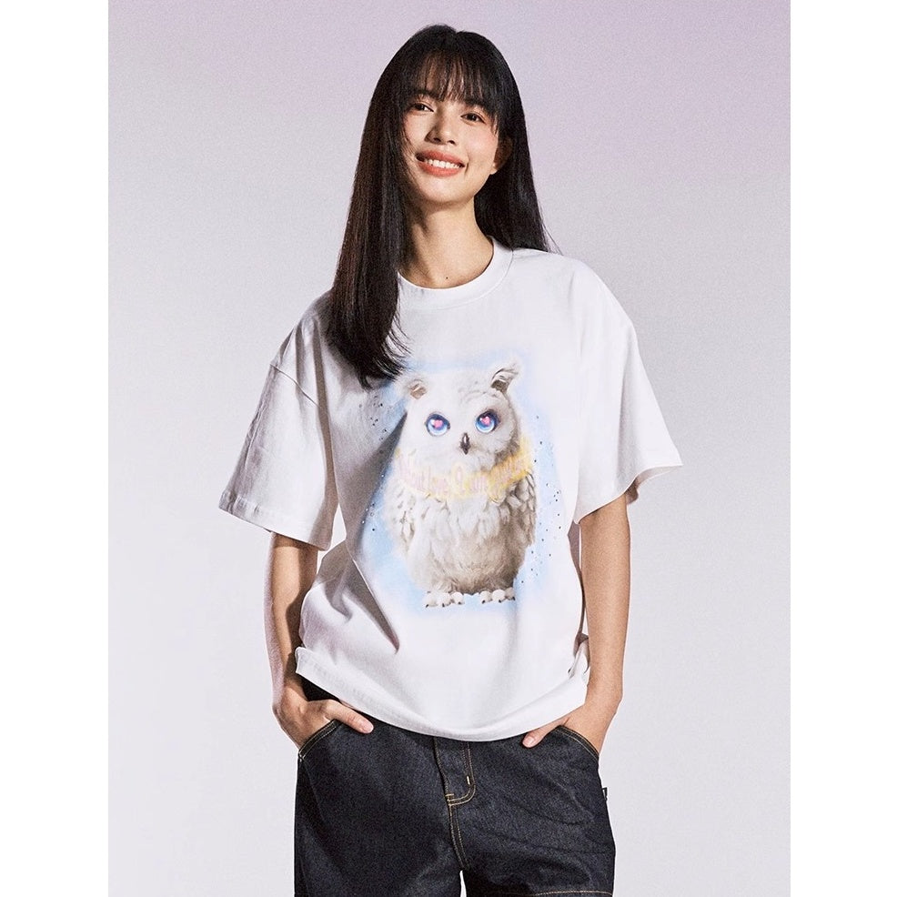 Owl Rhinestone Loose T-shirt MB7361