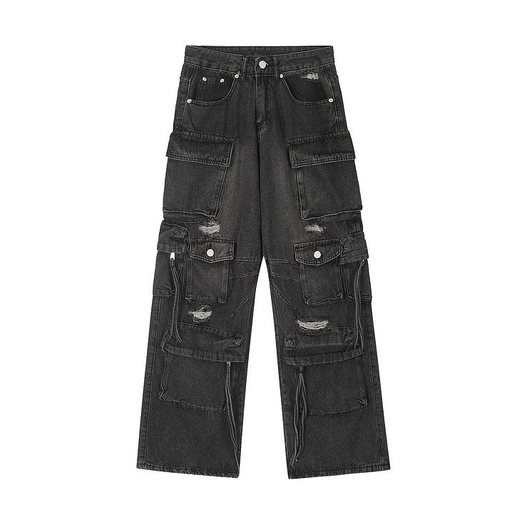 Heavy Washed Ripped Cargo Jeans MB7375
