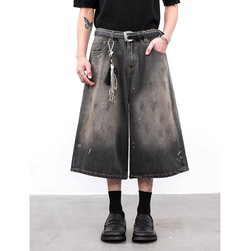 Splashed Ink Gradient Loose Straight Cropped Jeans BL1005