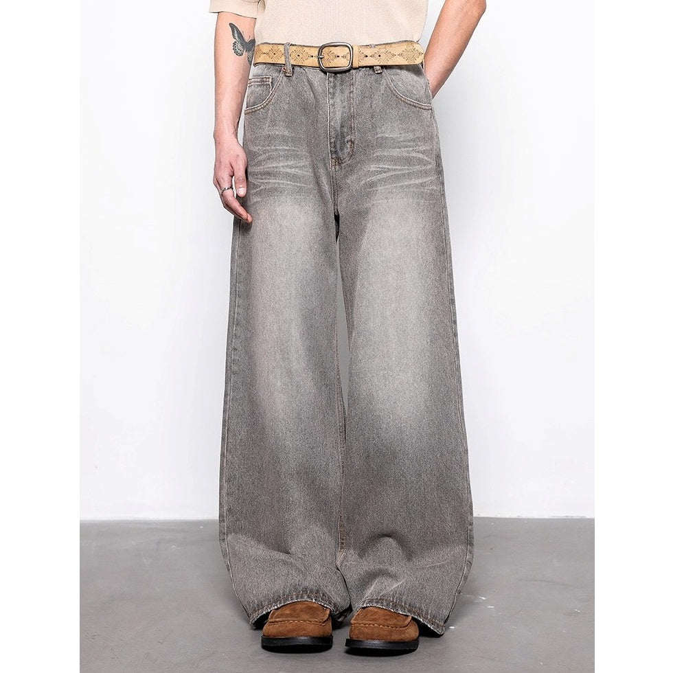 Wide-leg Drape Wash Straight Jeans BL1017