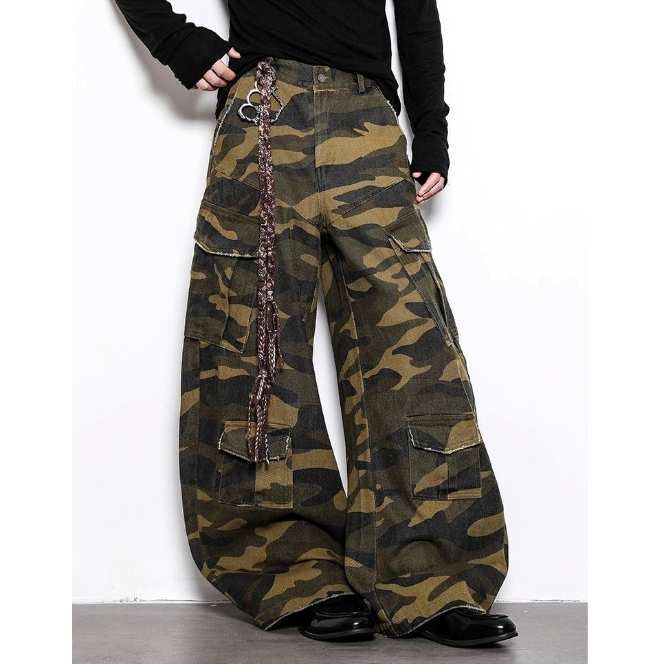 Wash Camouflage Wide Straight Cargo Pants BL1051