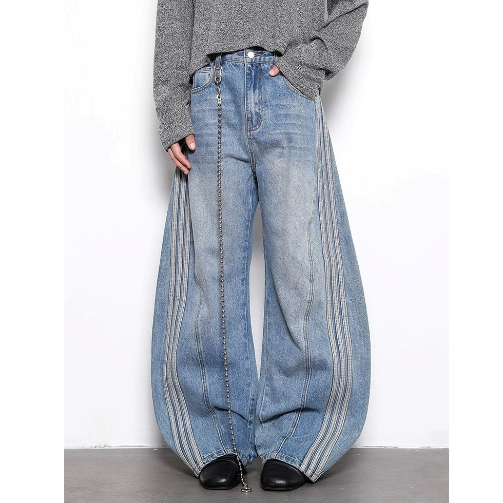 Retro Wash Three-bar Wide Curve Jeans BL1050
