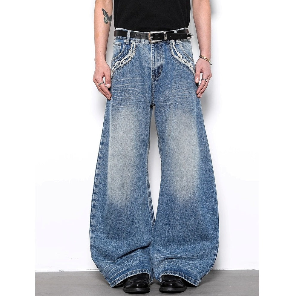 Vintage Raw Edges Pocket Wide Leg Jeans BL1011
