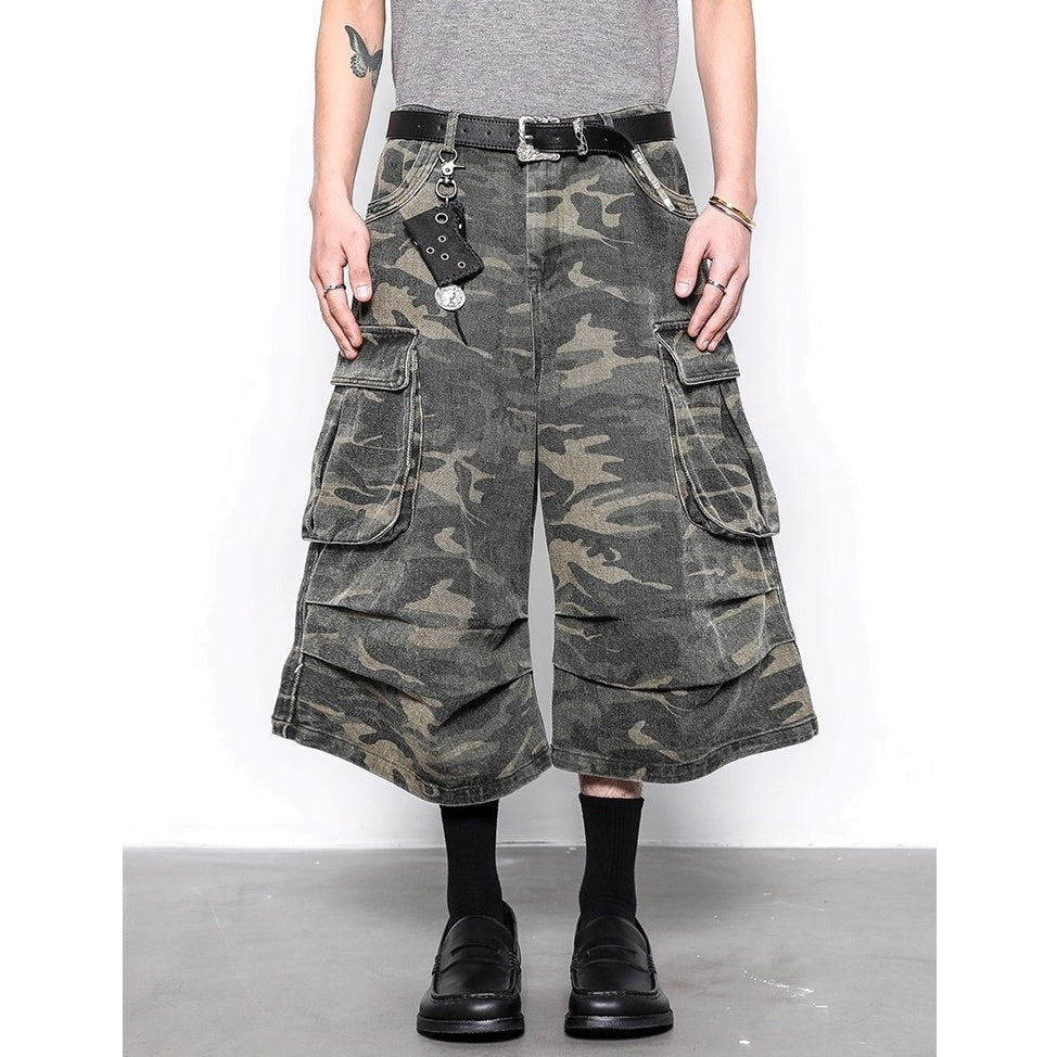 Camouflage Cropped Pleated Cargo Pants BL1016