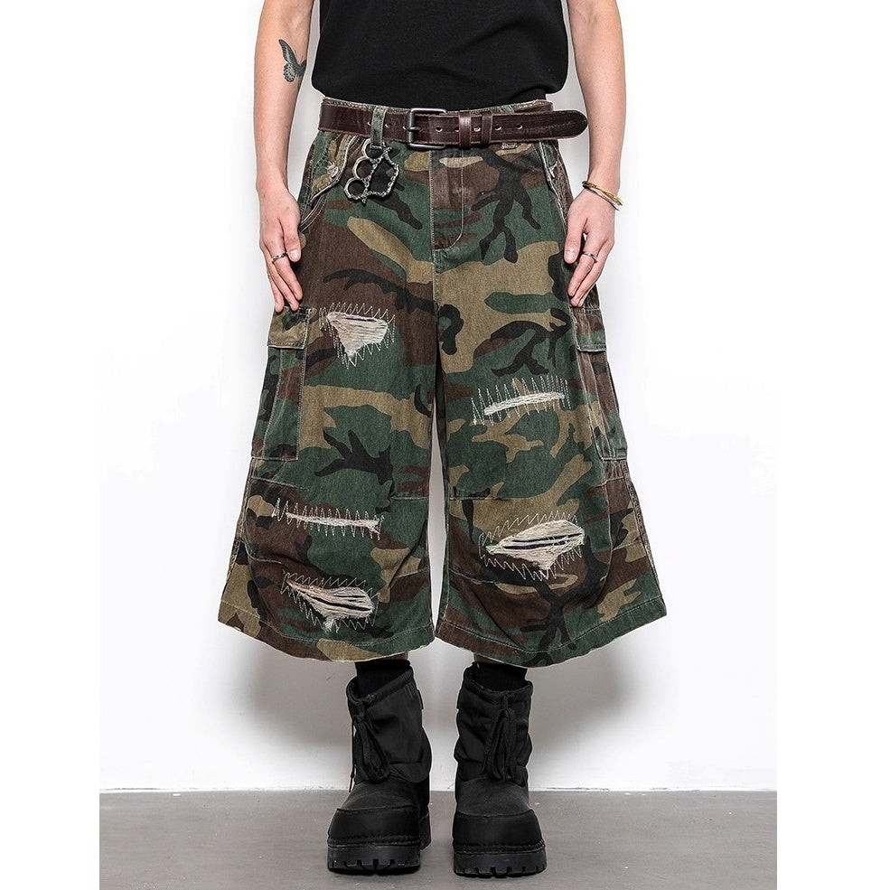 Vintage Ripped Patch Camouflage Cargo Pants BL1024