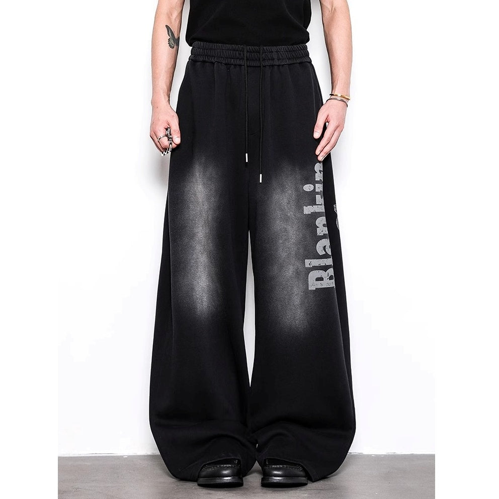 Washed Wide-leg Scimitar Logo Casual Pants BL1030