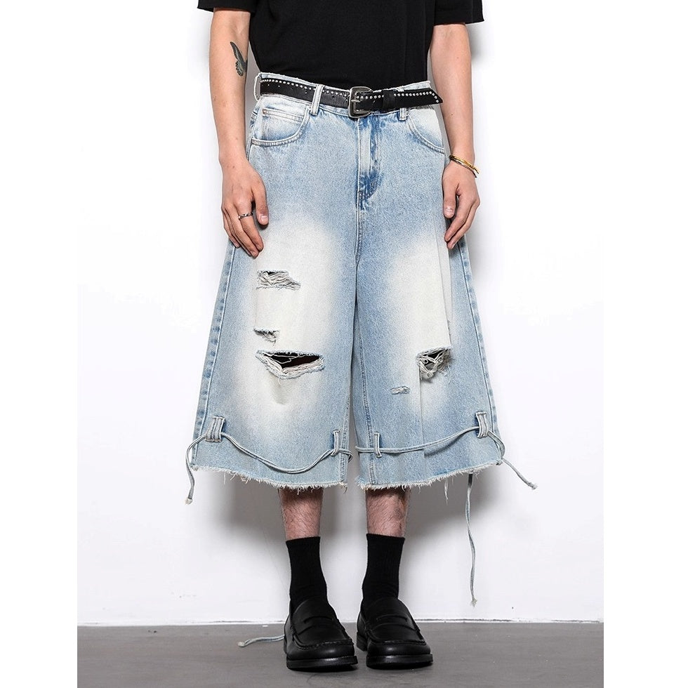 Retro Wash Code Accent Ripped Cropped Jeans BL1025