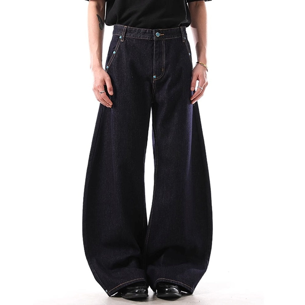 Turquoise Color Button Loose Curve Jeans BL1004