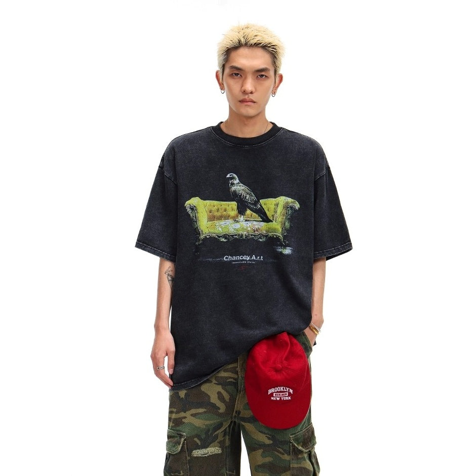 Bird Print Wash Loose T-shirt BL1039