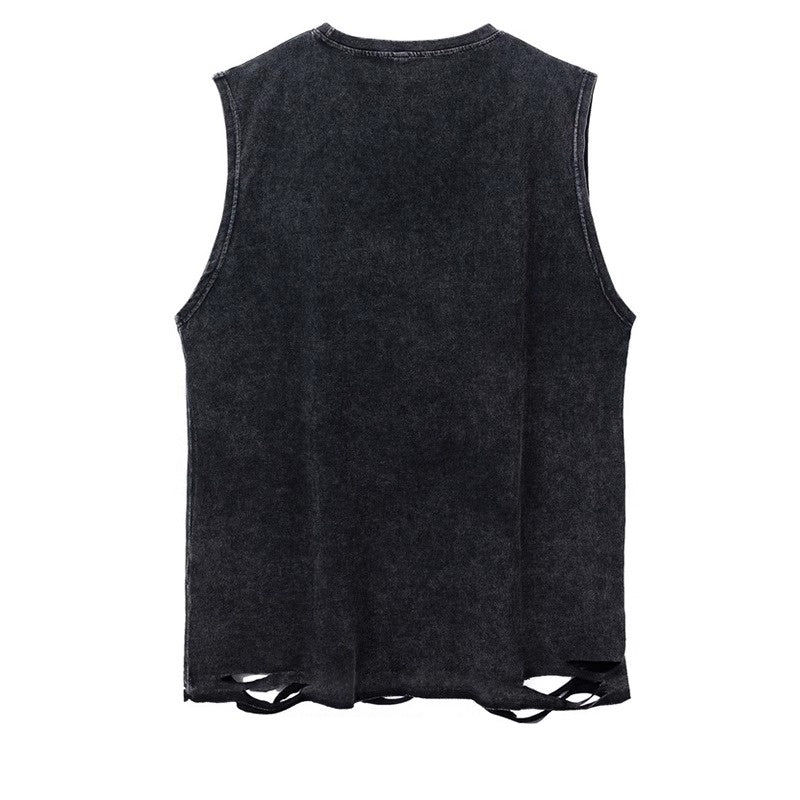 Neck Chain Wash Ripped Rose Sleeveless T-shirt NH7001