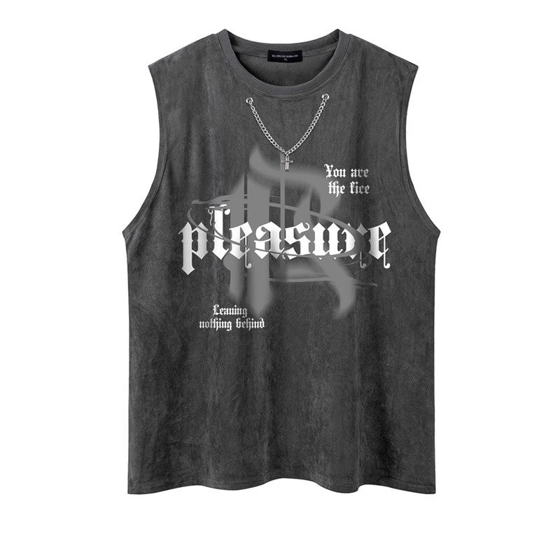 Neck Chain Loose Graphic Sleeveless T-shirt NH7003