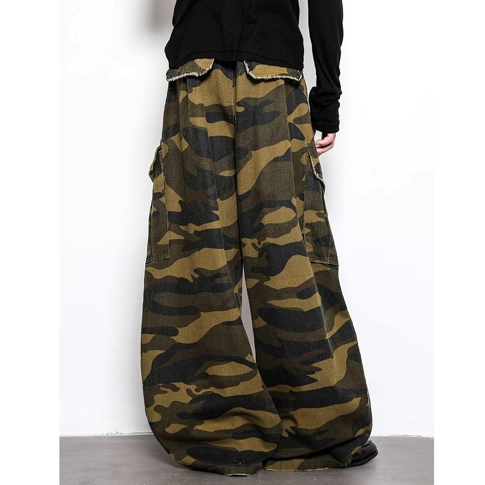Wash Camouflage Wide Straight Cargo Pants BL1051