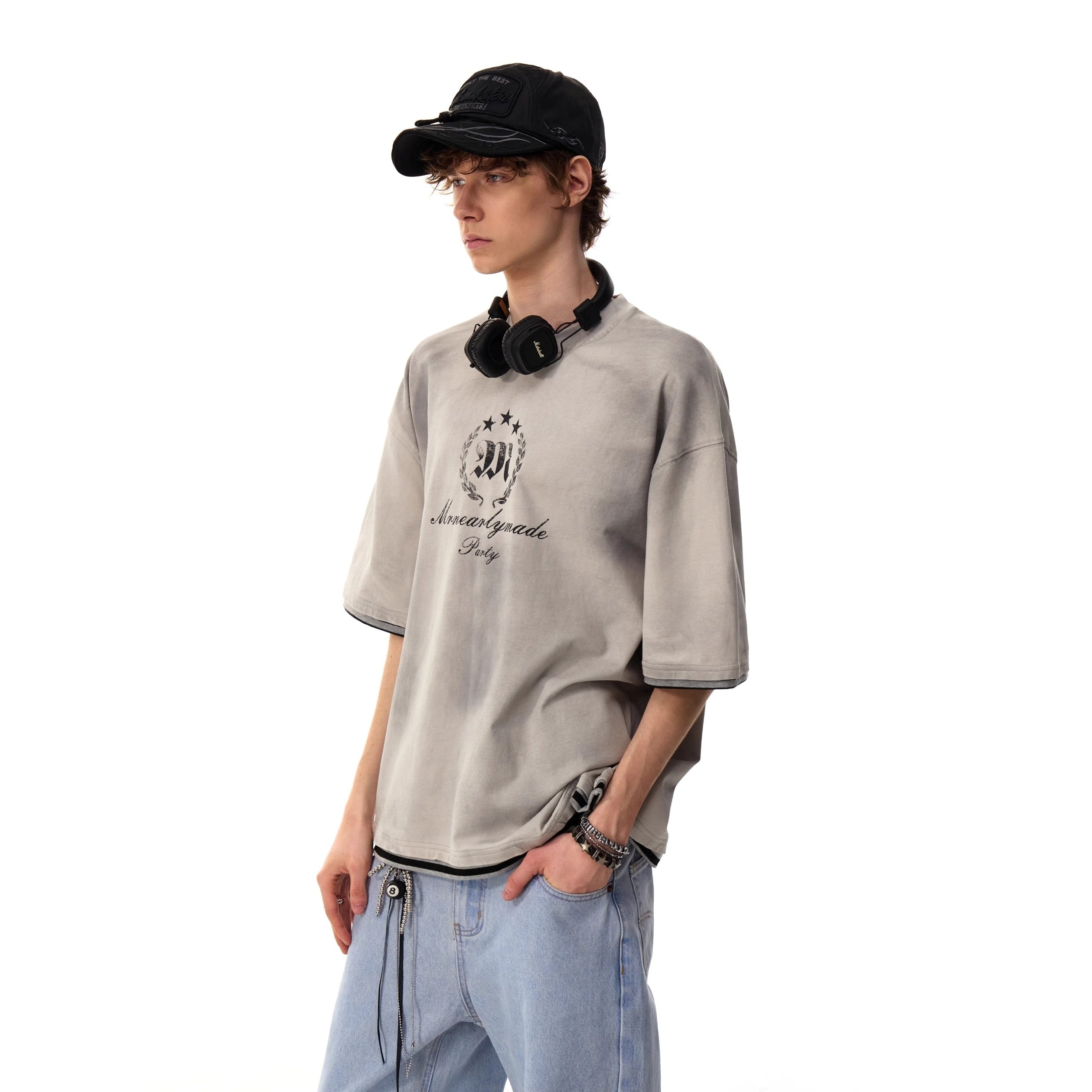Alphabet Print Fake Two T-Shirt MR056