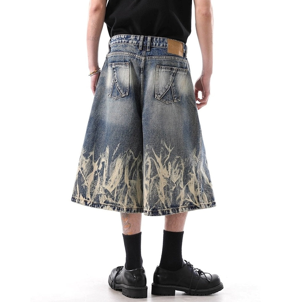 Lightning Wash Denim Loose Cropped Pants BL1049