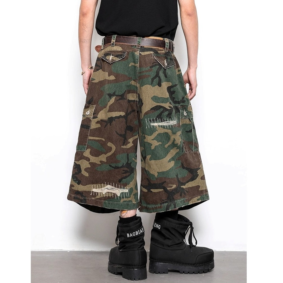 Vintage Ripped Patch Camouflage Cargo Pants BL1024
