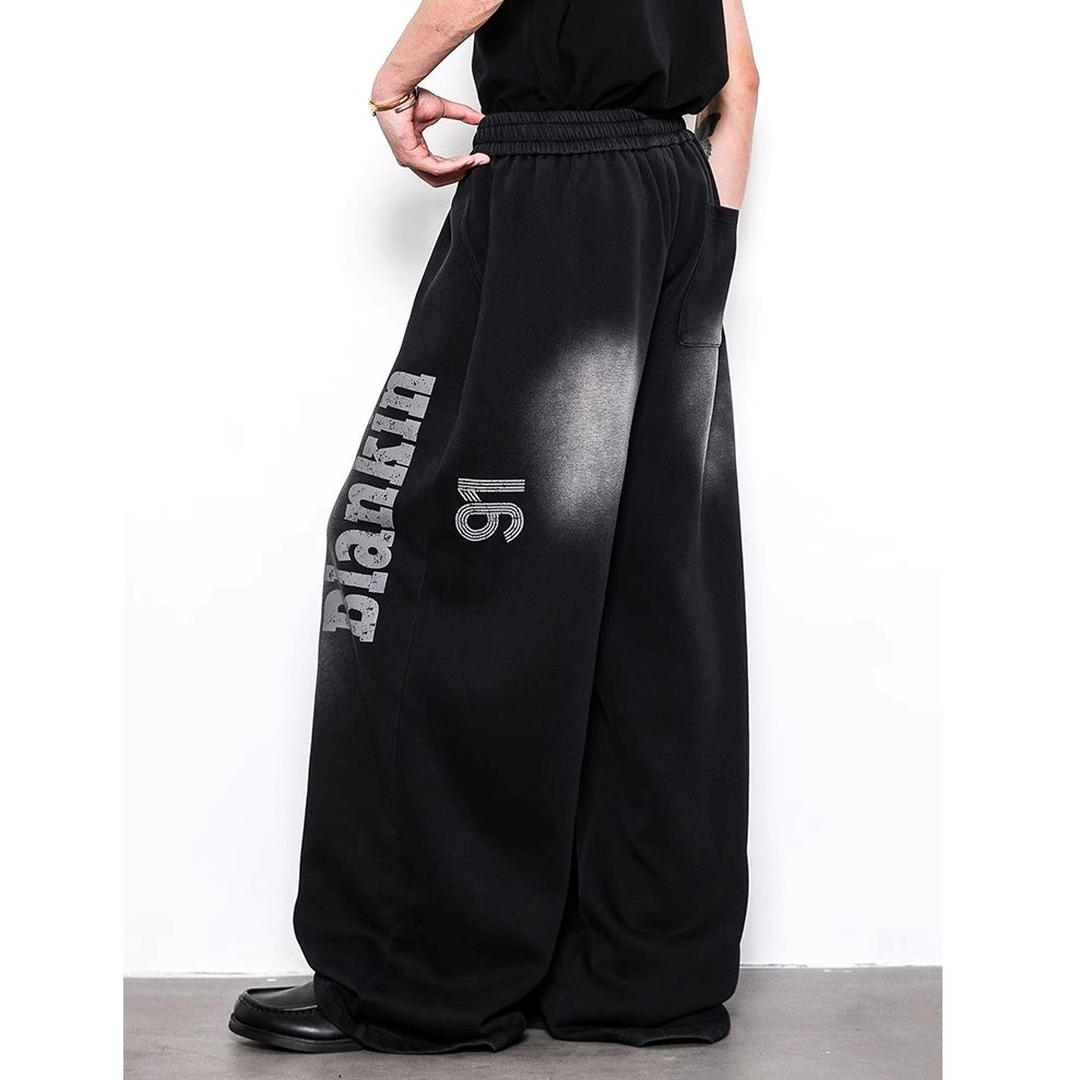 Washed Wide-leg Scimitar Logo Casual Pants BL1030