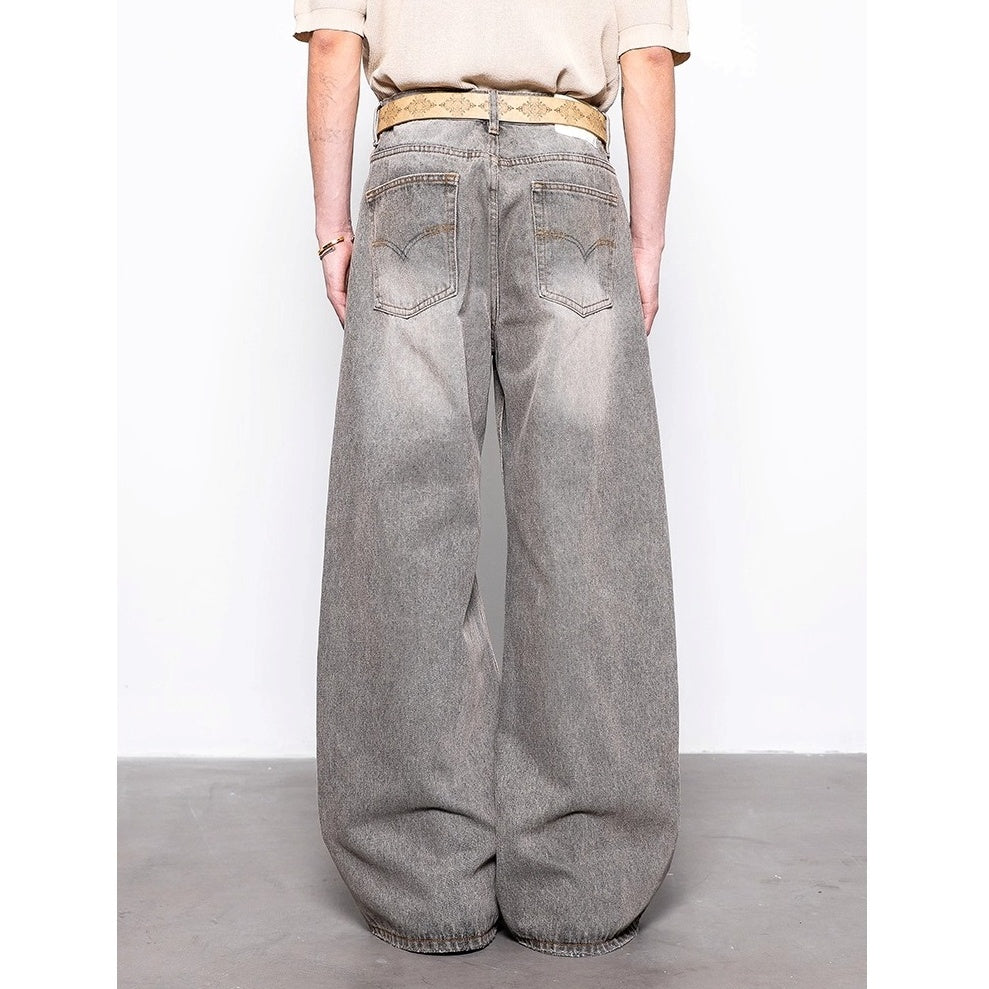 Wide-leg Drape Wash Straight Jeans BL1017
