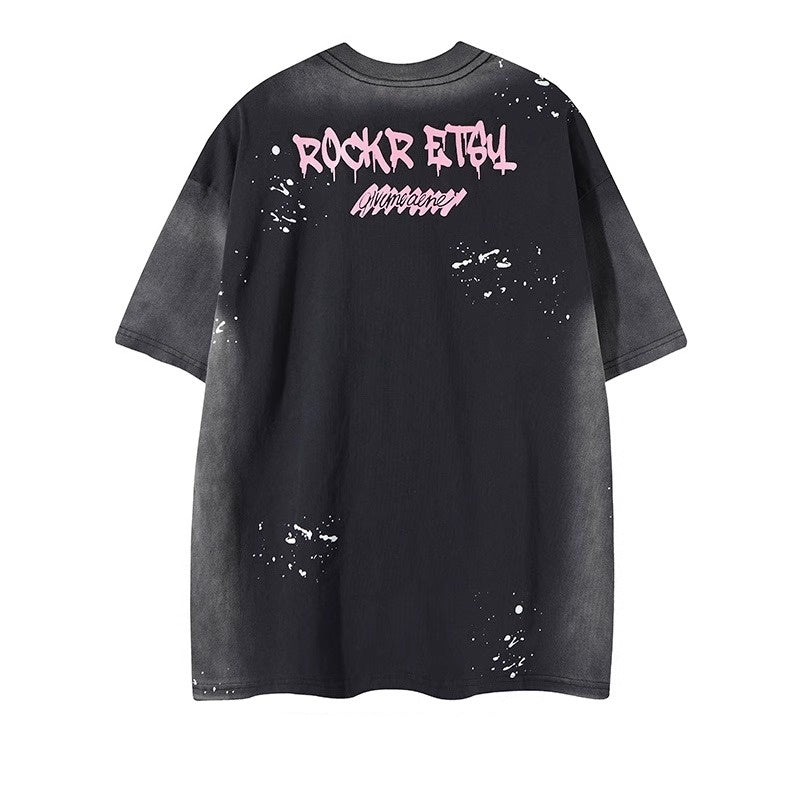 Washed Distressed Cartoon Anime Print T-shirt NH7004
