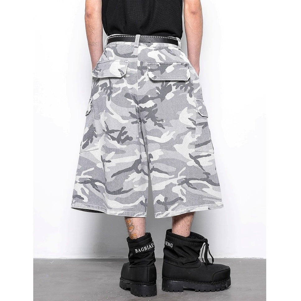 Camouflage Cropped Wide Cargo Pants BL1014