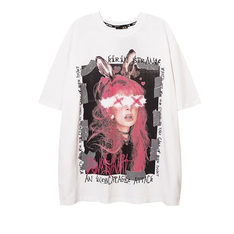 Bunny Girl Print Loose T-shirt NH7008