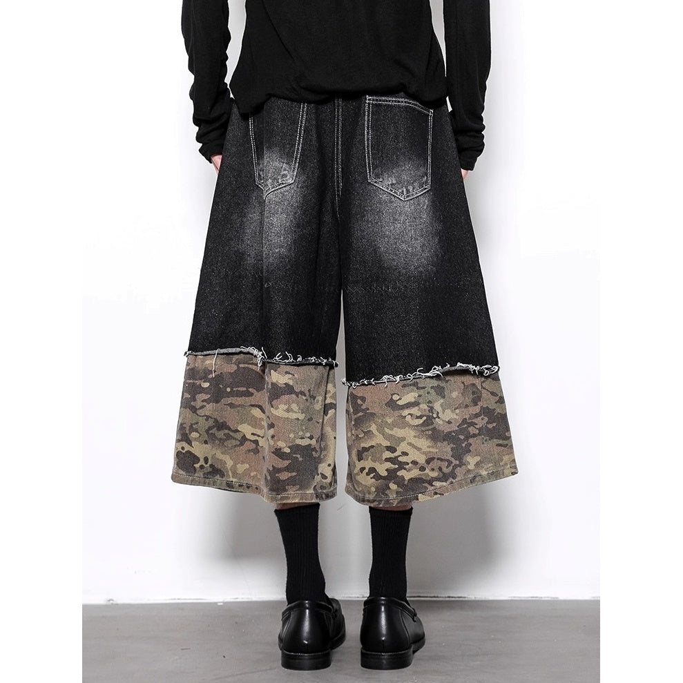 Panelled Ripped Camouflage Cropped Jeans BL1001