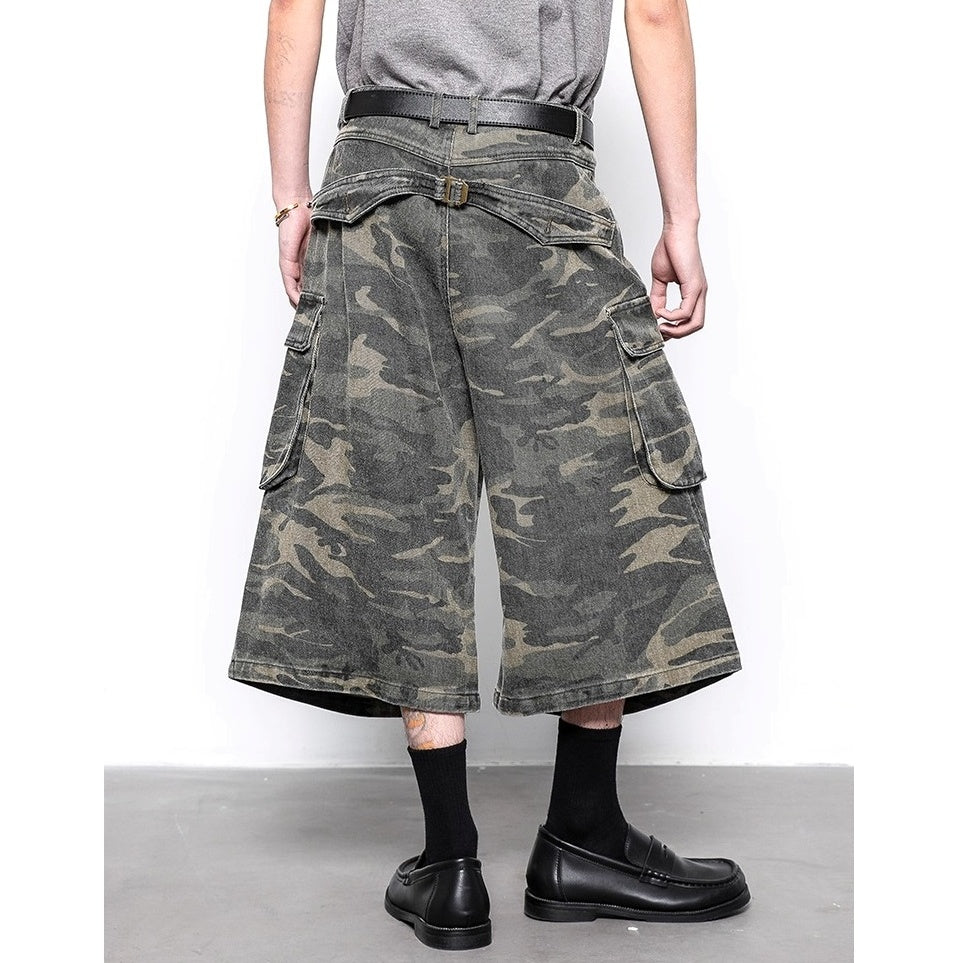 Camouflage Cropped Pleated Cargo Pants BL1016