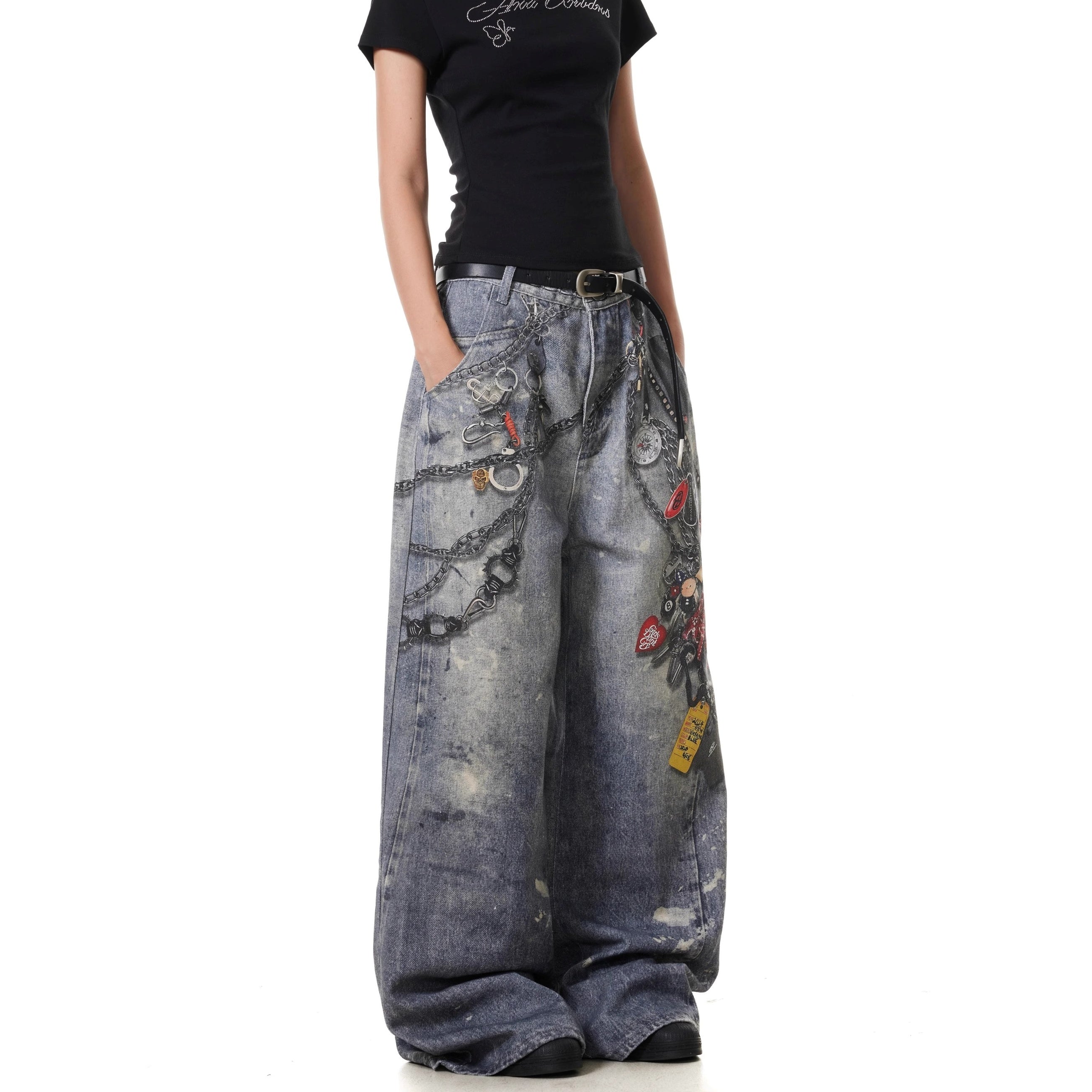 3D Digital Printing Chain Jeans MB7373