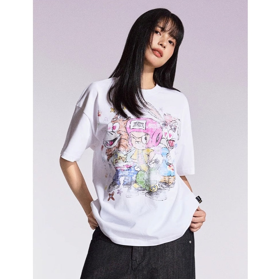 Cartoon Graffiti Three Brothers Loose T-shirt MB7357