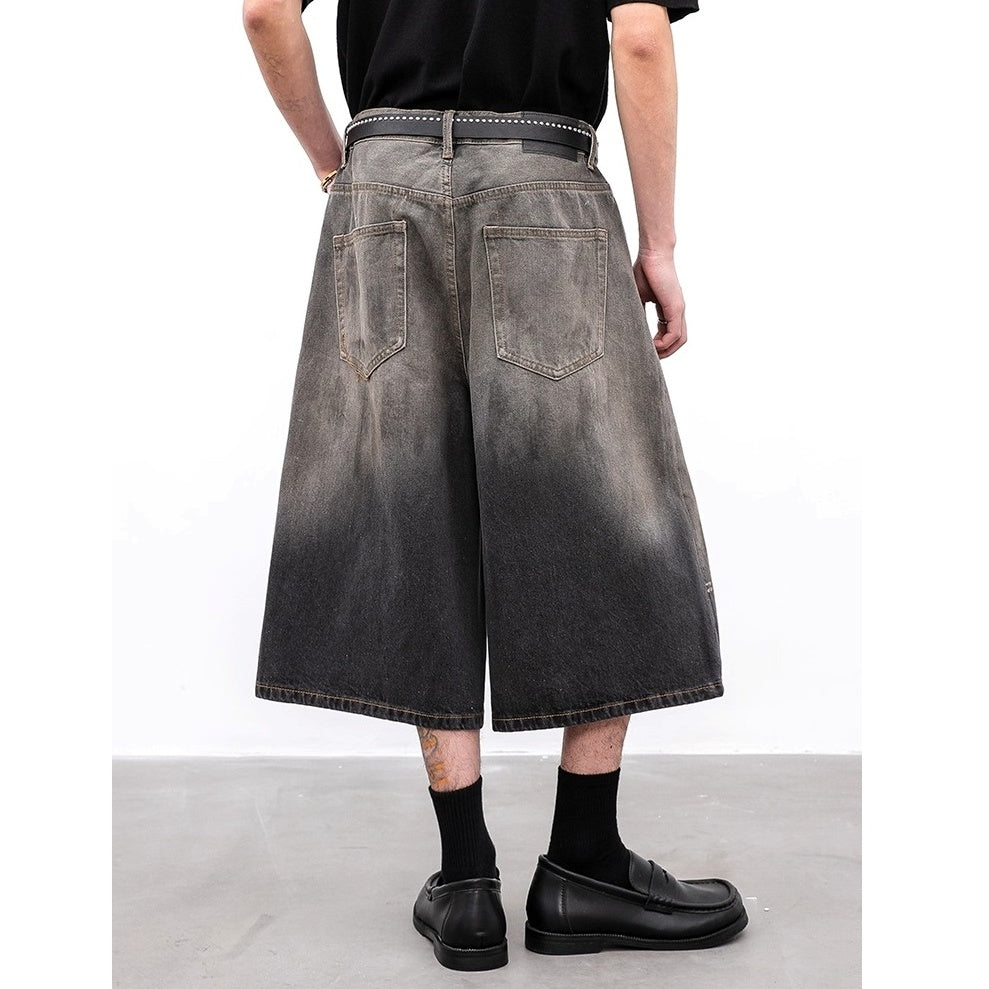 Splashed Ink Gradient Loose Straight Cropped Jeans BL1005