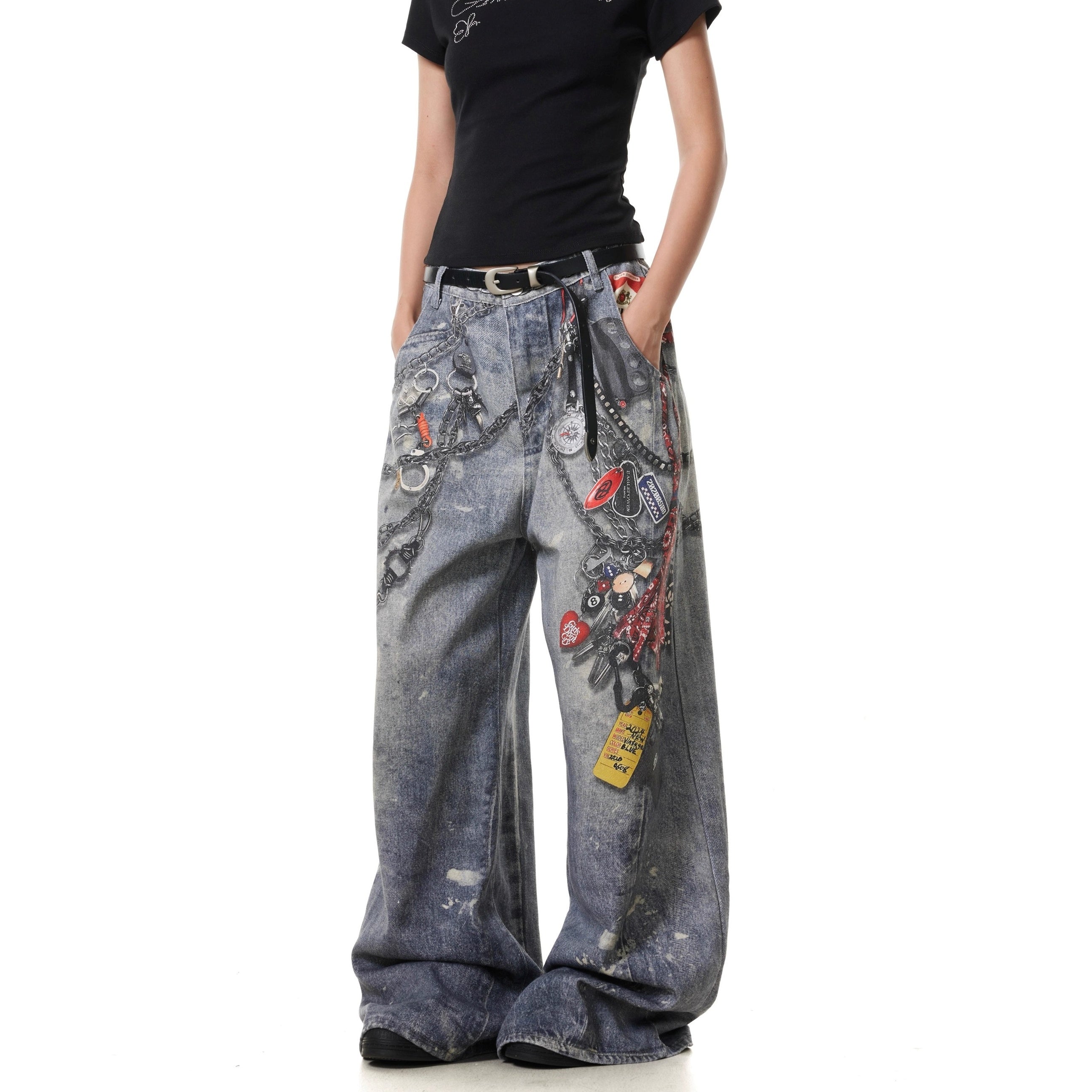 3D Digital Printing Chain Jeans MB7373