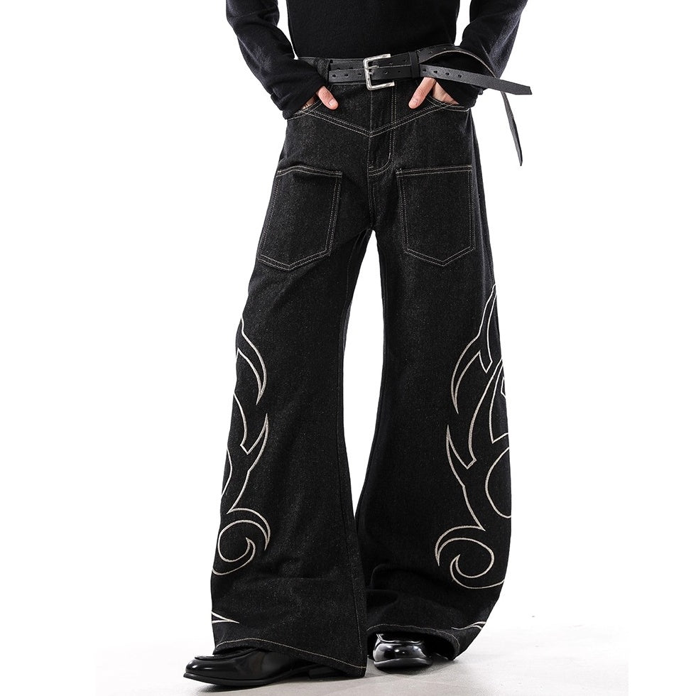Cow Snake Print Embroidered Wide Curve Jeans BL1052