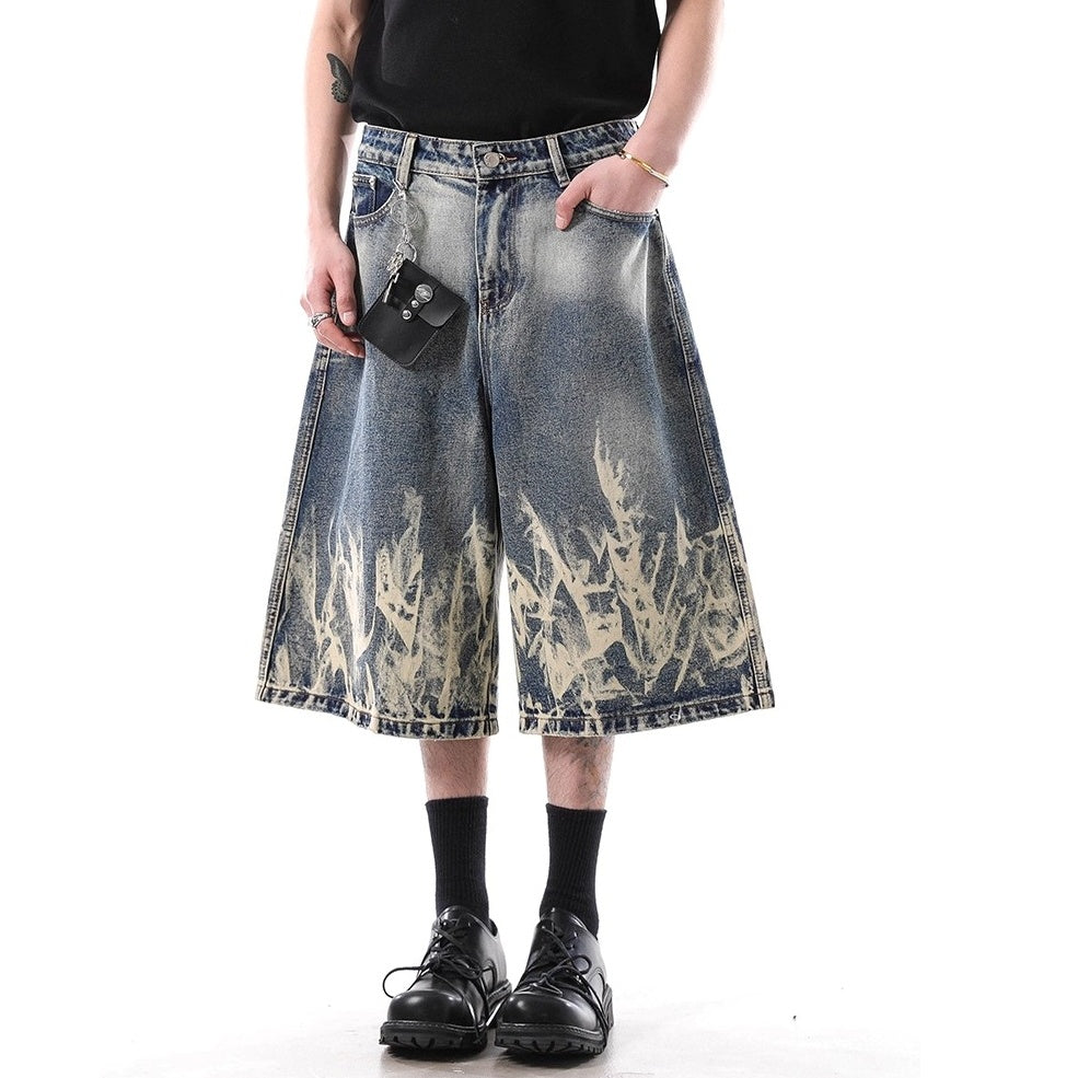 Lightning Wash Denim Loose Cropped Pants BL1049