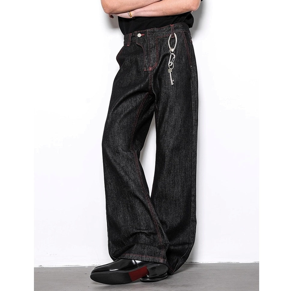 Red-trimmed Stitch Curve Jeans BL1012