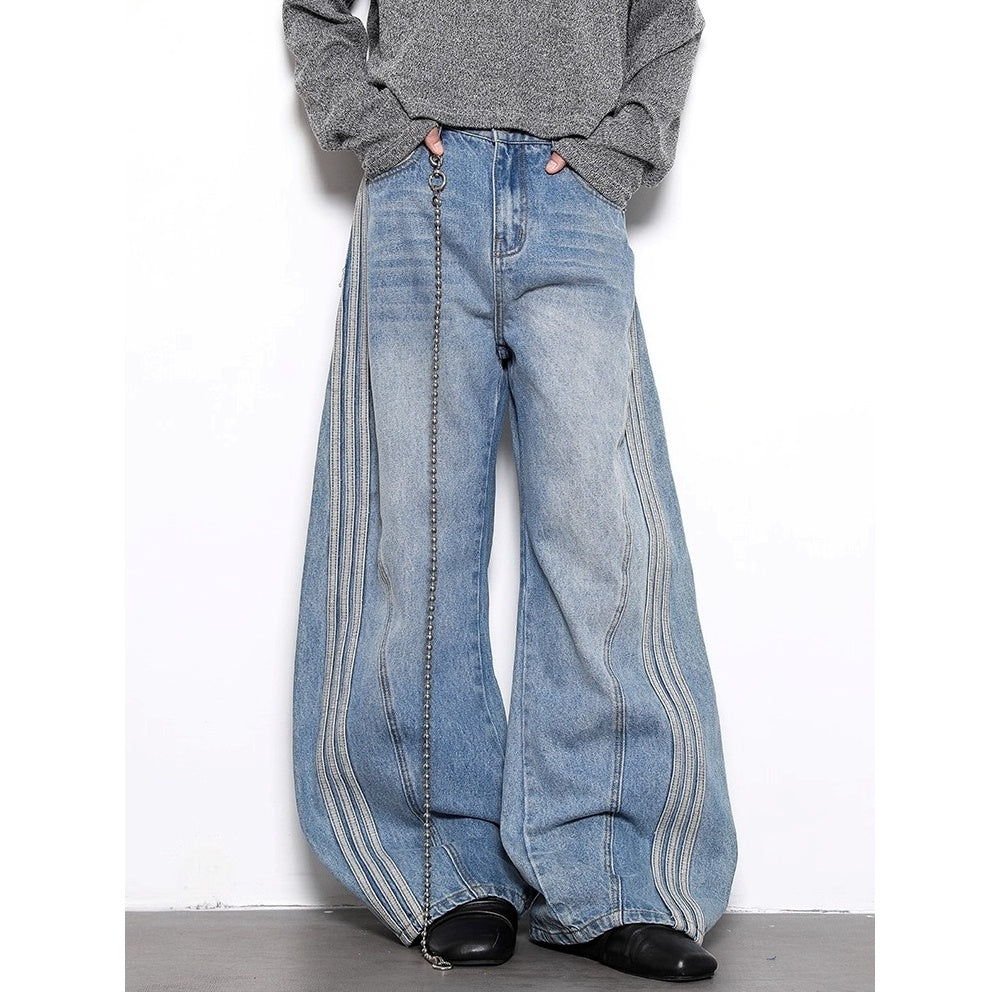 Retro Wash Three-bar Wide Curve Jeans BL1050