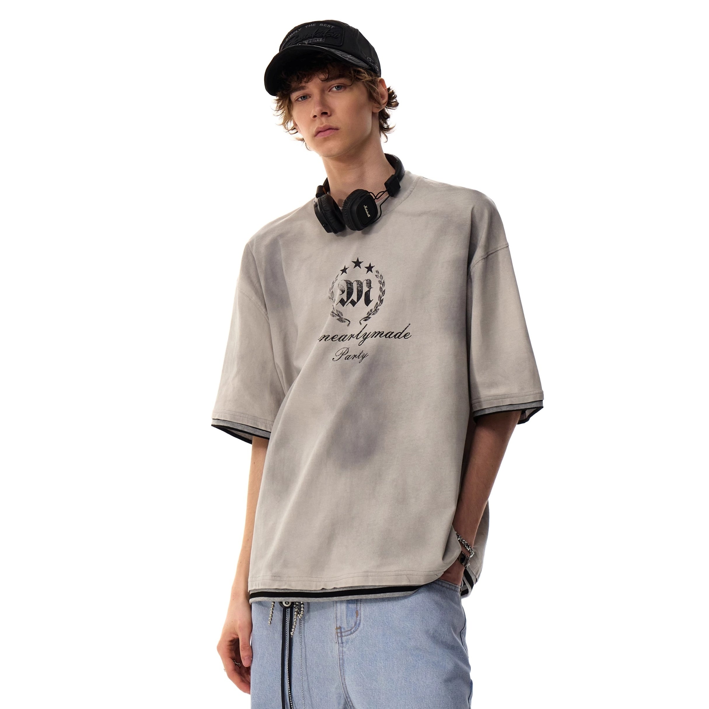 Alphabet Print Fake Two T-Shirt MR056