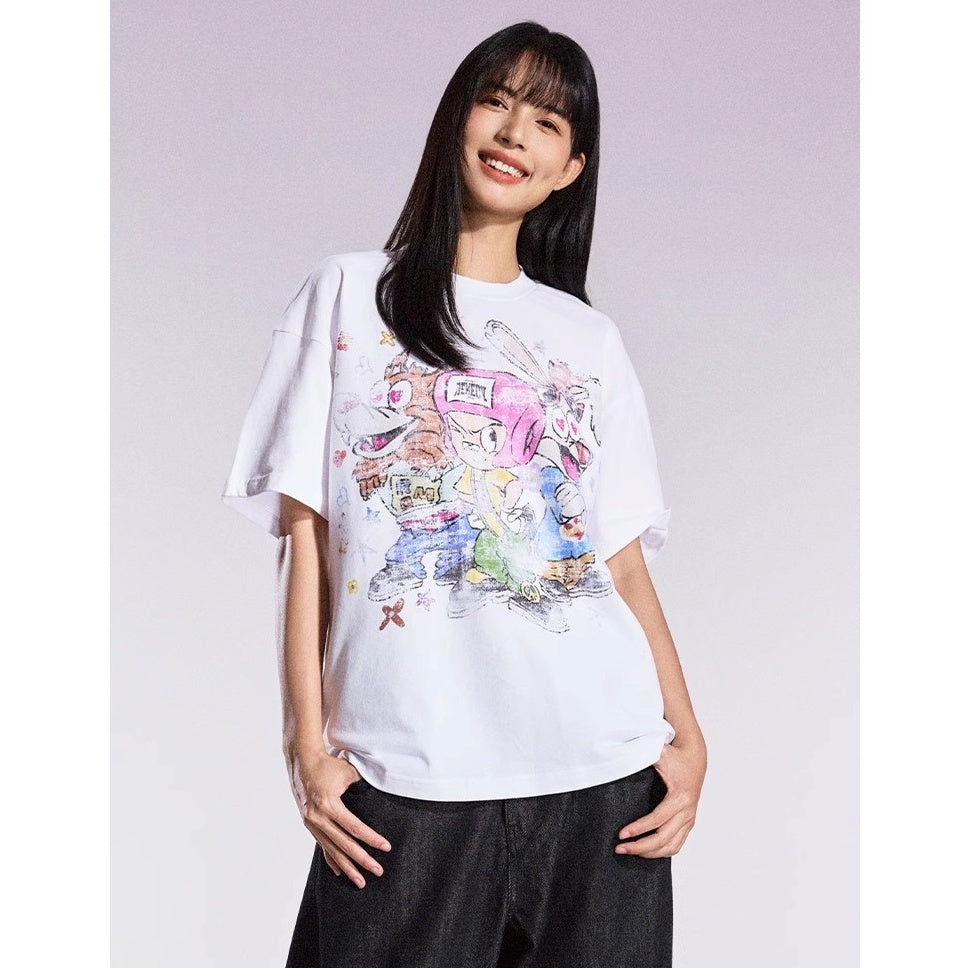 Cartoon Graffiti Three Brothers Loose T-shirt MB7357