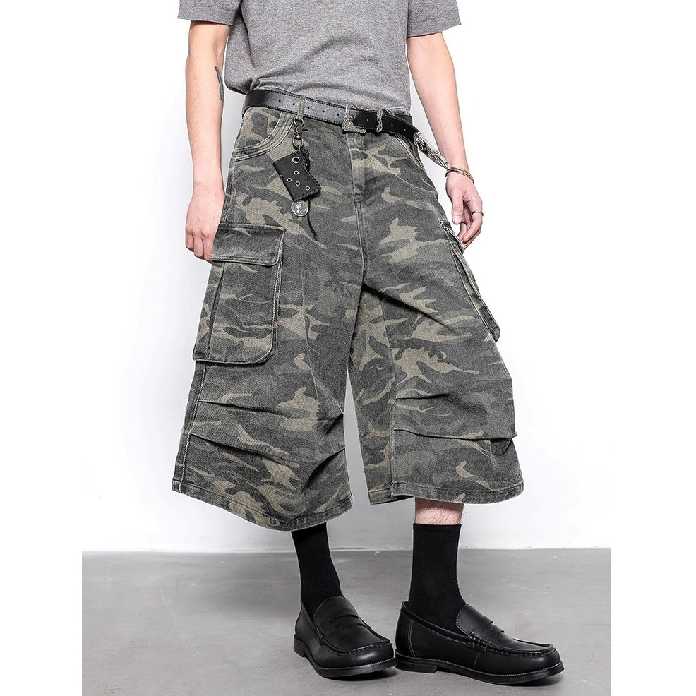 Camouflage Cropped Pleated Cargo Pants BL1016