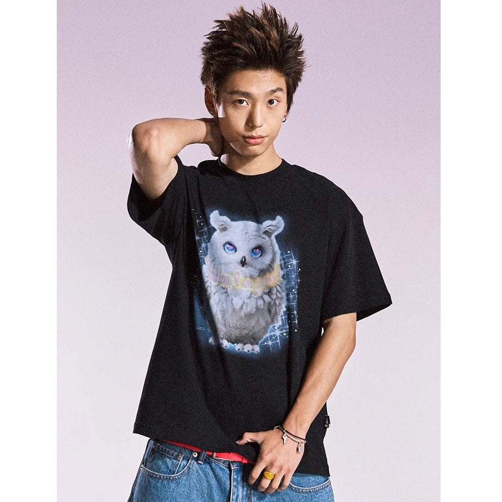 Owl Rhinestone Loose T-shirt MB7361