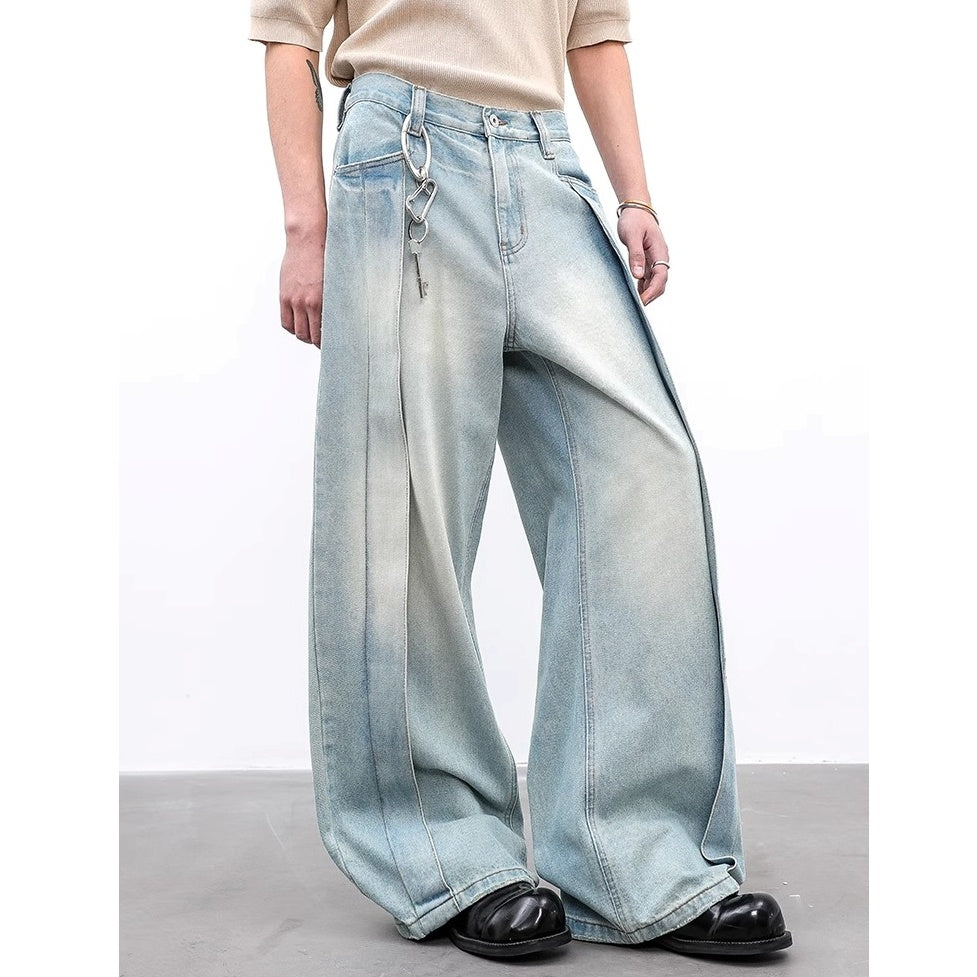 Tuck Design Patchwork Wide-leg Jeans BL1018