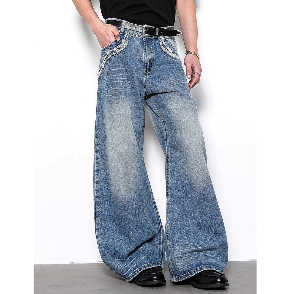 Vintage Raw Edges Pocket Wide Leg Jeans BL1011